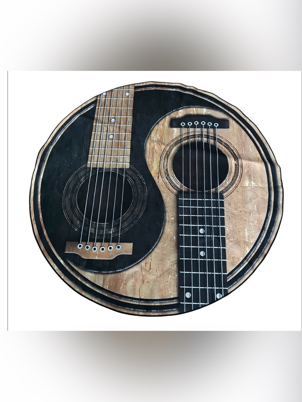Yin-Yang Guitar Floor Rug/Mat- Black and Natural Wood Finish